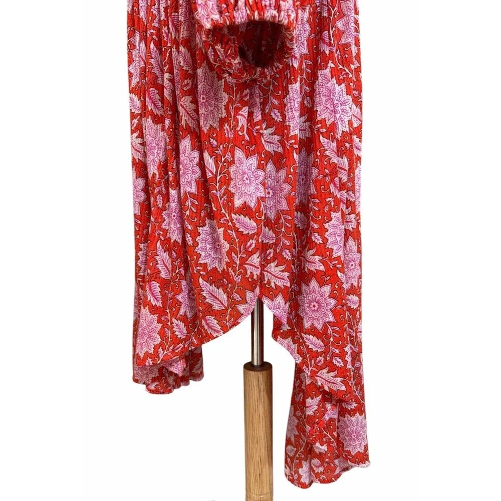 Free People Moon Child Red and Pink Boho Tunic Dress Women’s Size Large